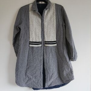 HWH Black White Gingham Long Shirt Dress Knit Panel Detail